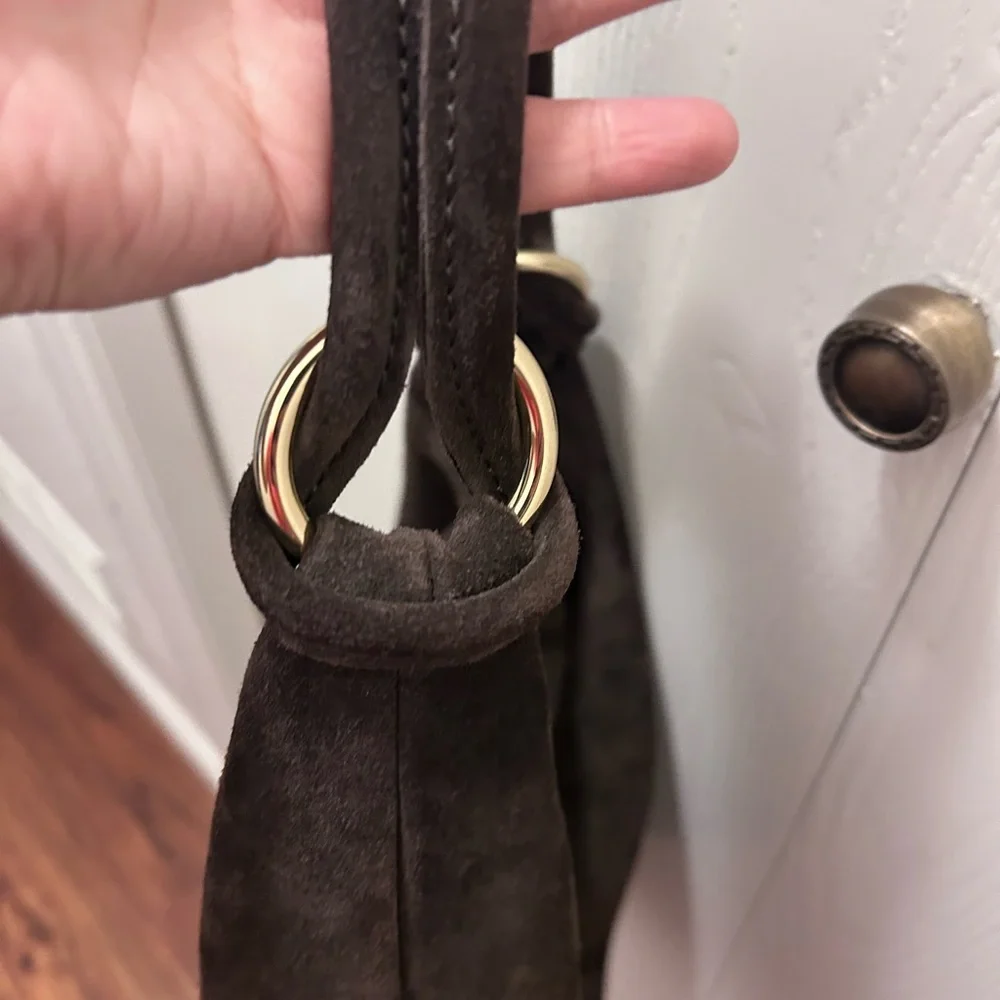 Marlon Made In Italy Dark Brown Suede Hobo Bag- Genuine Leather - Picture 6 of 16